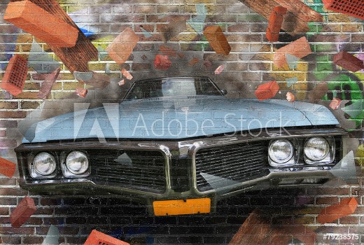 Bild på Background color of street graffiti on a brick wall